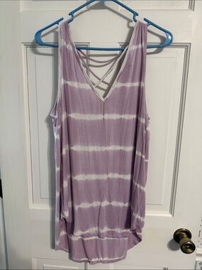 Olivia Sky Lavender and White Tie-Dye V-Neck Strappy Tank